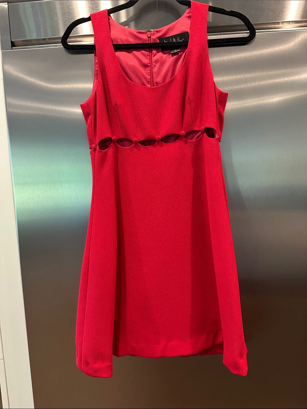 Nicole Miller Dark Red Gameday Sleeveless Mini Dress with Cutout Waist